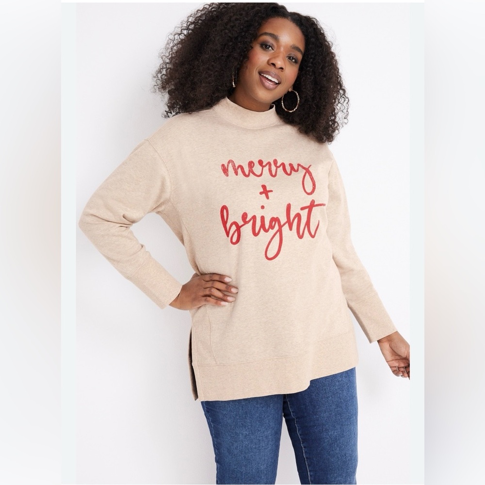 Maurices Plus Size Willowsoft Merry And Bright Funnel Neck Fleece Sweatshirt